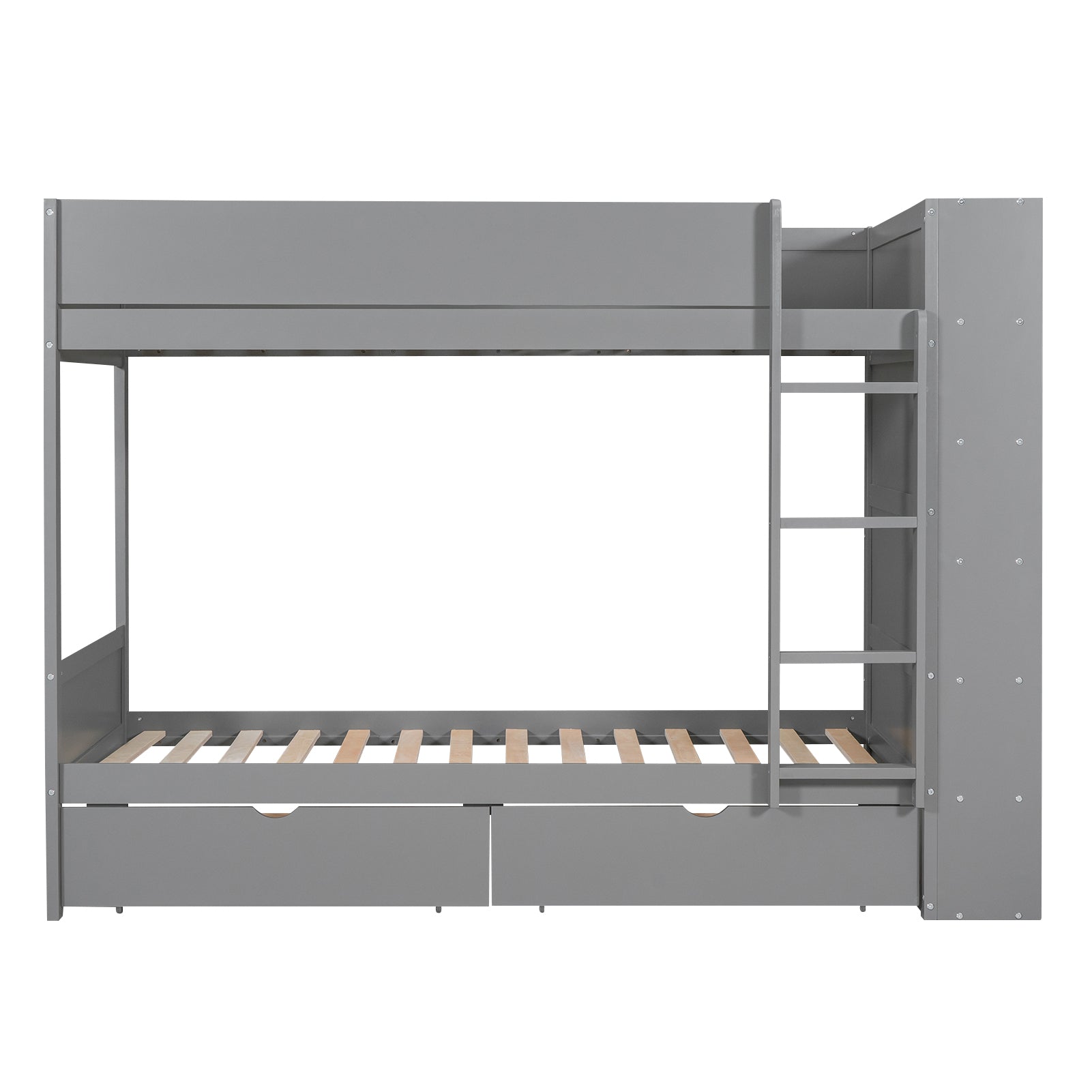 Twin over Twin Bunk Bed With 2 Drawers and Multi-layer Cabinet, Gray