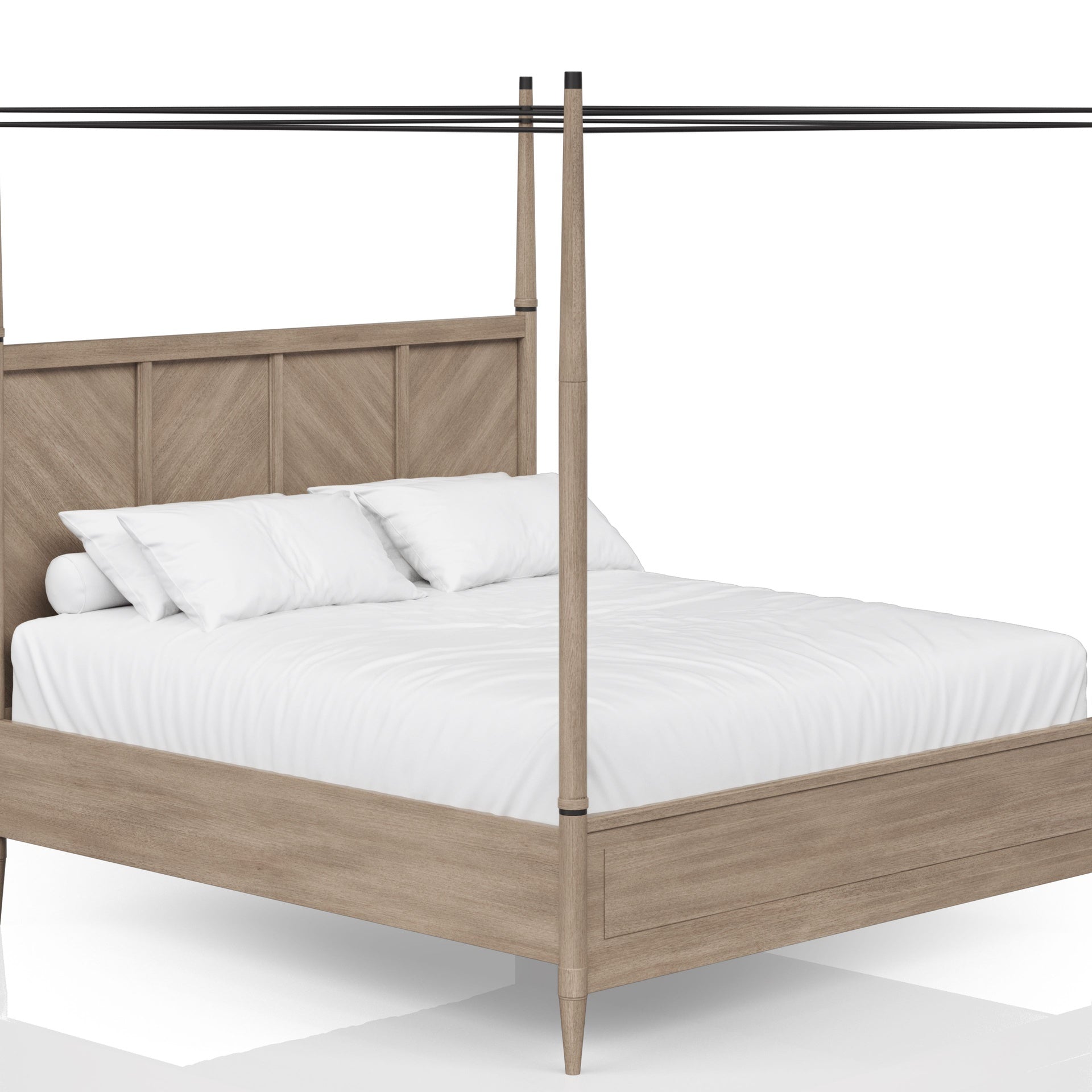 Queen Canopy Bedroom Set with a 2 Drawer Nightstand. a modern Dresser with Poster Mirror and a Door Chest.
