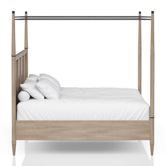 Queen Canopy Bedroom Set with a 2 Drawer Nightstand. a modern Dresser with Poster Mirror and a Door Chest.