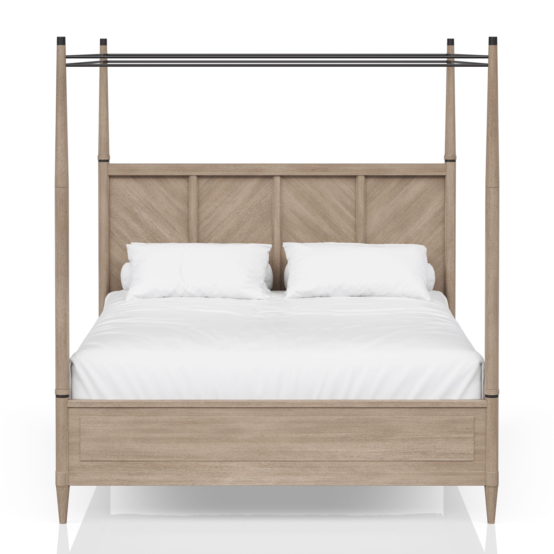 Queen Canopy Bedroom Set with a 2 Drawer Nightstand. a modern Dresser with Poster Mirror and a Door Chest.