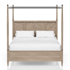 Queen Canopy Bedroom Set with a 2 Drawer Nightstand. a modern Dresser with Poster Mirror and a Door Chest.