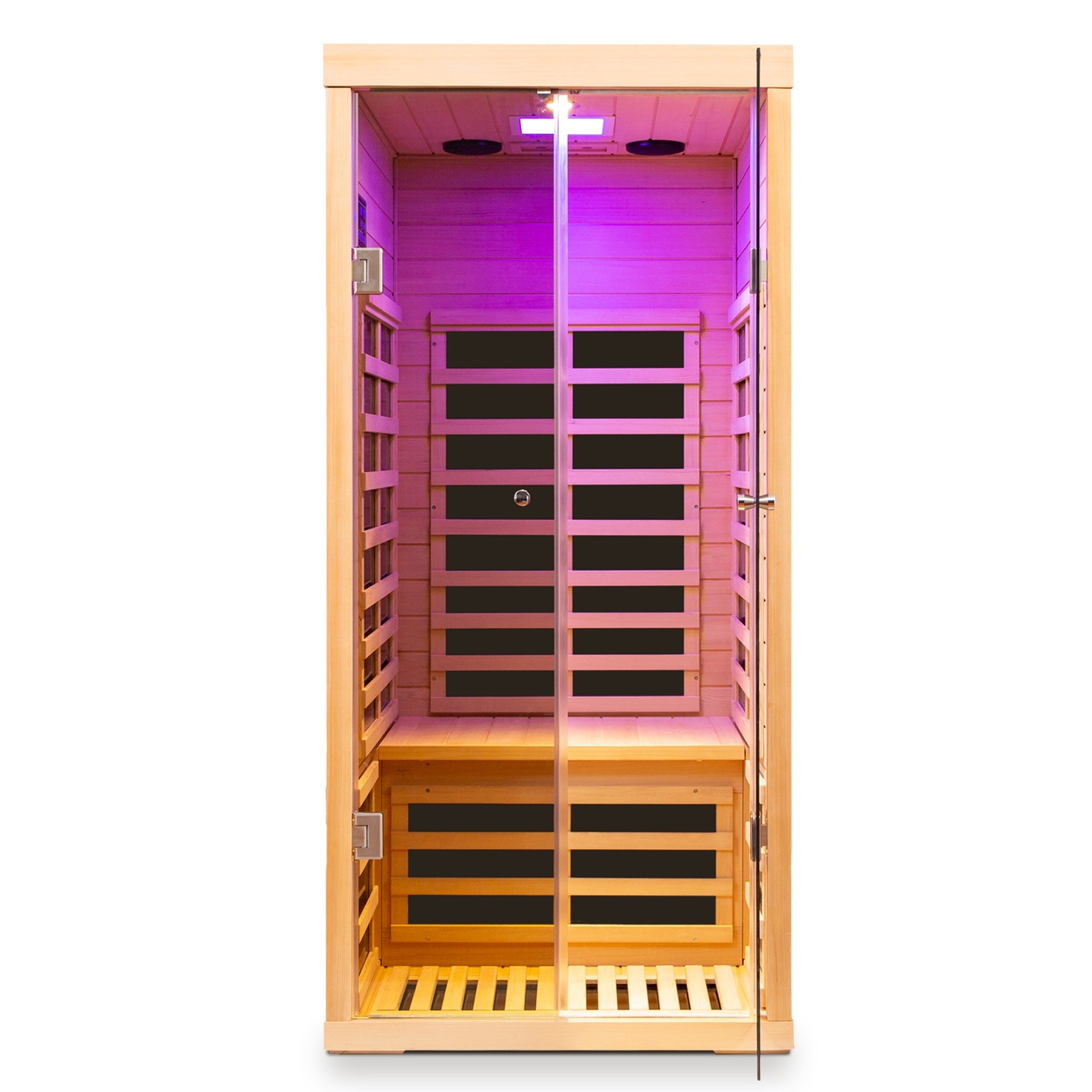 Low EMF One person wide space hemlock double doors great glass luxury indoor Far infrared sauna room