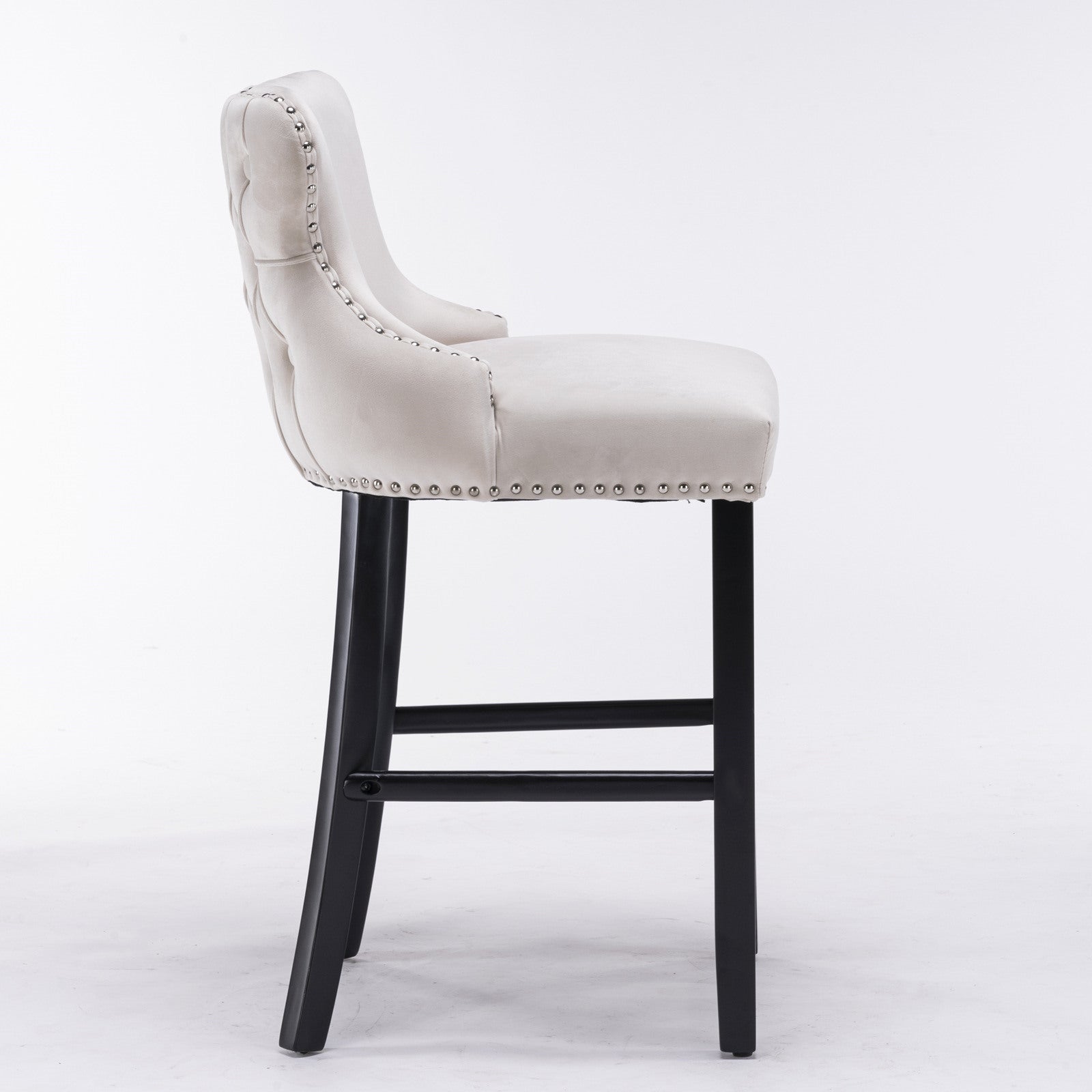 A&amp;A Furniture,Contemporary Velvet Upholstered Wing-Back Barstools with Button Tufted Decoration and Wooden Legs, and Chrome Nailhead Trim, Leisure Style Bar Chairs,Bar stools, Set of 2 (Beige),SW1824B