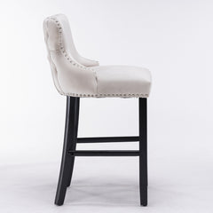 A&amp;A Furniture,Contemporary Velvet Upholstered Wing-Back Barstools with Button Tufted Decoration and Wooden Legs, and Chrome Nailhead Trim, Leisure Style Bar Chairs,Bar stools, Set of 2 (Beige),SW1824B