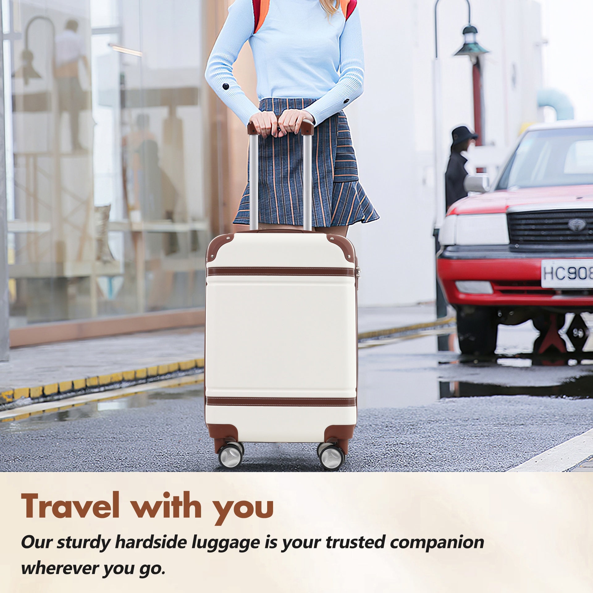 Hardshell Luggage Sets with Bags Lightweight Suitcase Double Spinner Wheels with TSA Lock ,Single Vintage Luggage 28 IN,White