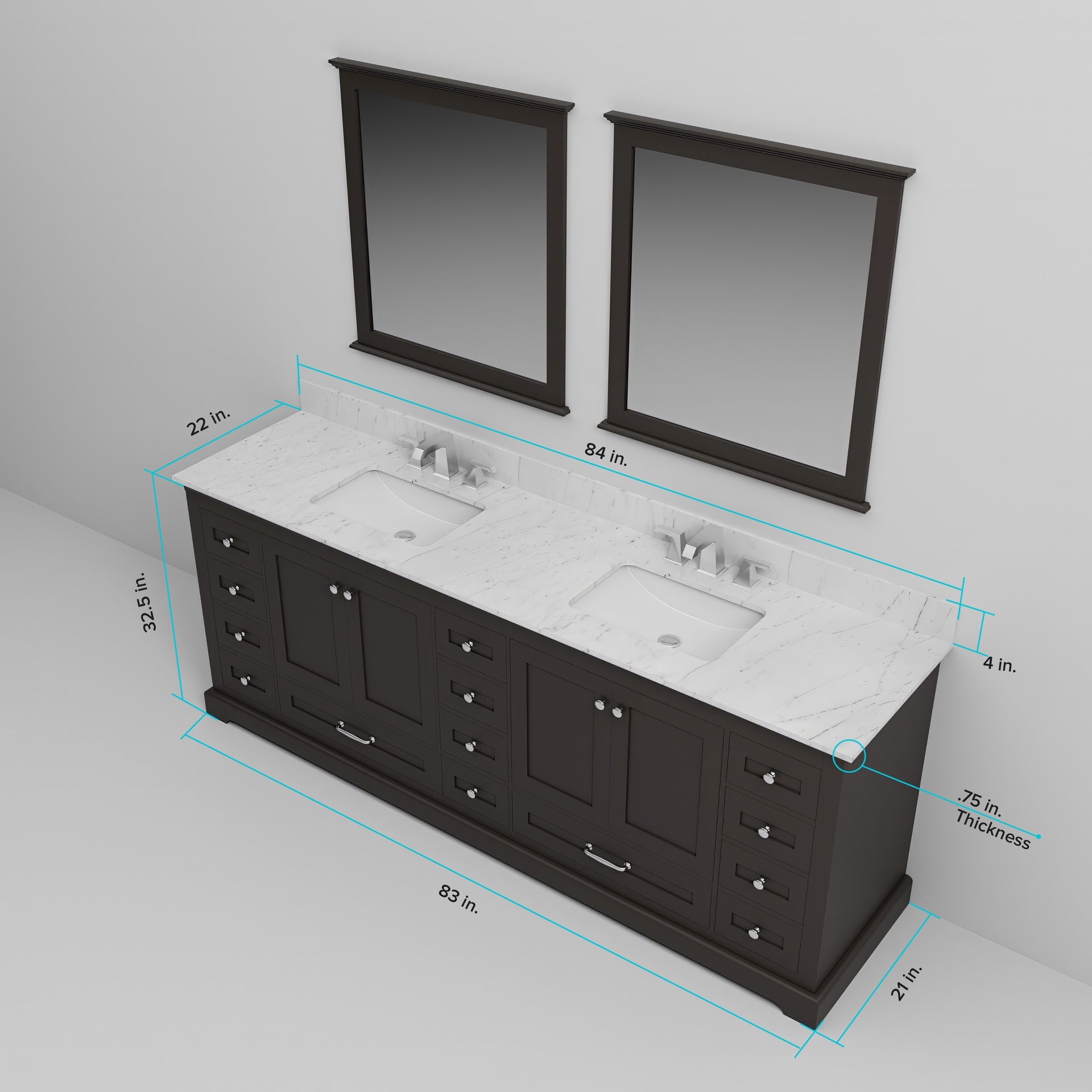 Espresso Double Bath Vanity 84 in. W x 22 in. D