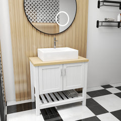 32" Bathroom Vanity with Sink,Single Bathroom Vanities Cabinet with Doors and Open Shelf,Solid Wood Small Vanity with Sink Set,for Bathroom,White+Natural