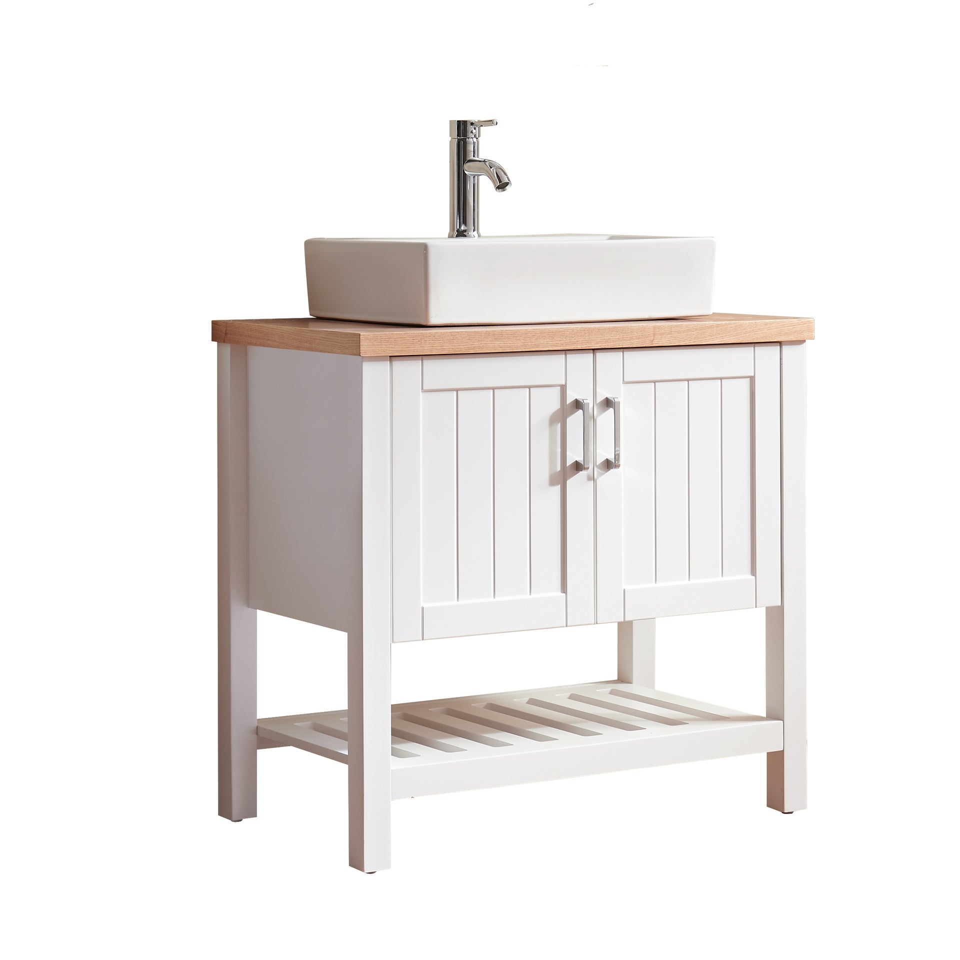 32" Bathroom Vanity with Sink,Single Bathroom Vanities Cabinet with Doors and Open Shelf,Solid Wood Small Vanity with Sink Set,for Bathroom,White+Natural