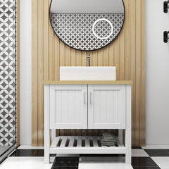 32" Bathroom Vanity with Sink,Single Bathroom Vanities Cabinet with Doors and Open Shelf,Solid Wood Small Vanity with Sink Set,for Bathroom,White+Natural