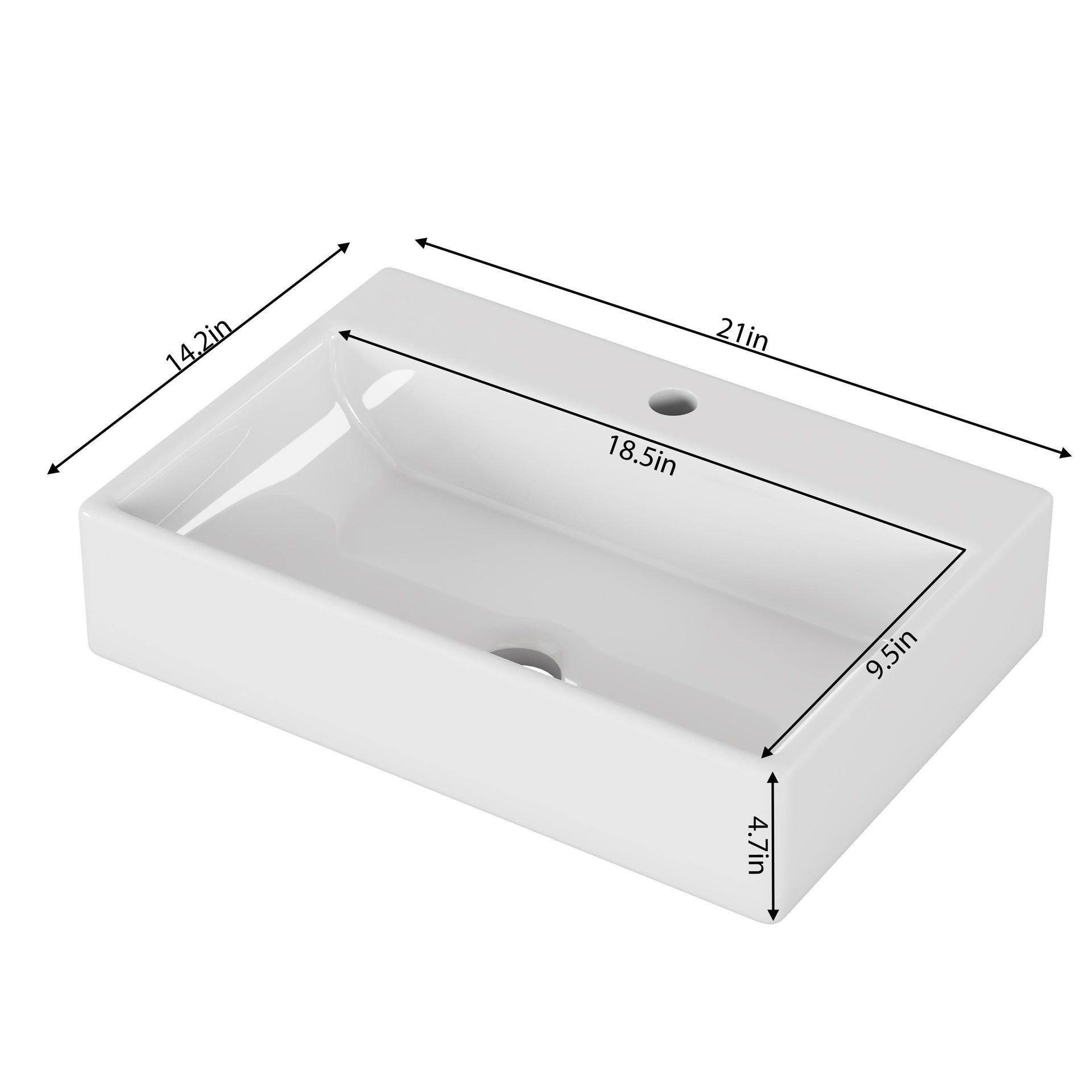 20.6" Square Ceramic Vessel Sink - Premium White Above-Counter Basin