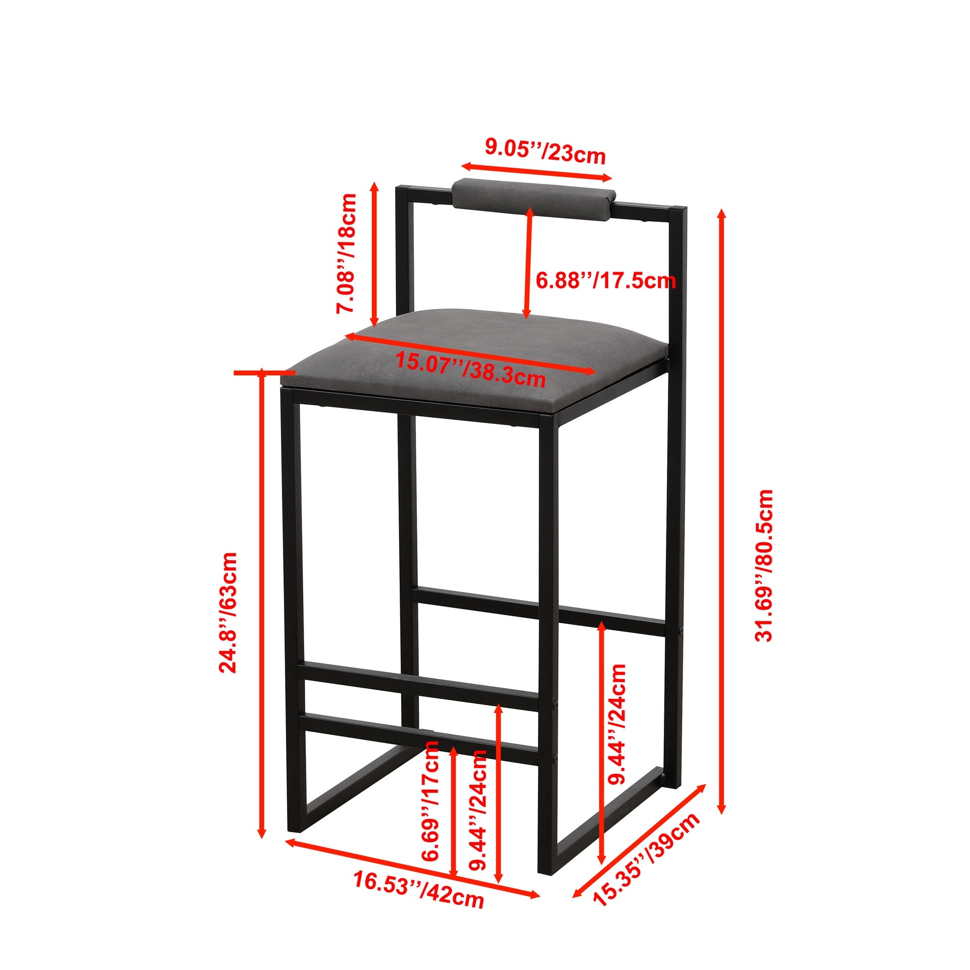 Set of 2 Counter Height Barstools Kitchen Island Stools with Back Modern Armless Metal Legs & PU Gray Upholstered Chairs (Gray with Back)