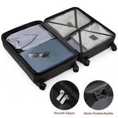 Luggage Sets 4 Piece,  ABS Durable Suitcase with Travel Bag,  Cup Holder, ABS Hard Shell Luggage with Spinner Wheels, black and brown