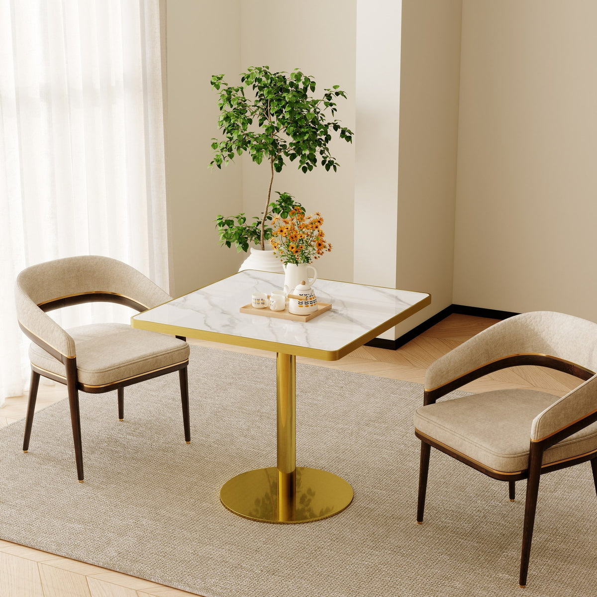 Square Modern Dinning Table 31.5 inches Bistro Table Tulip Table with Faux Marble top,Easy Assemble,Sturdy Metal Frame Diameter
