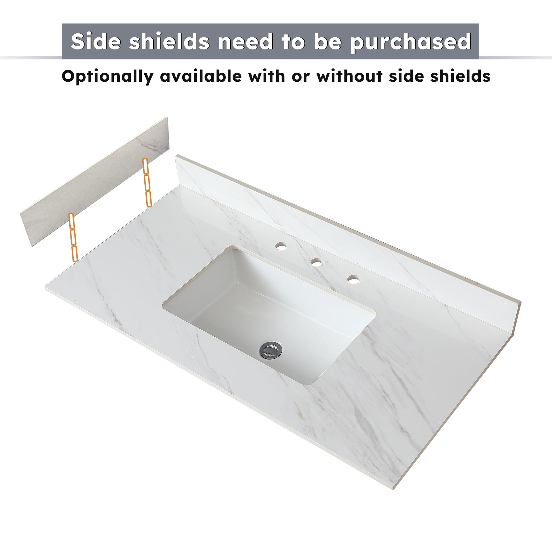22 Inch Sidesplash , Bathroom Vanity Top with Backsplash ,4" Height Backsplash, for Vanity Top, Bianco Carrara Venato