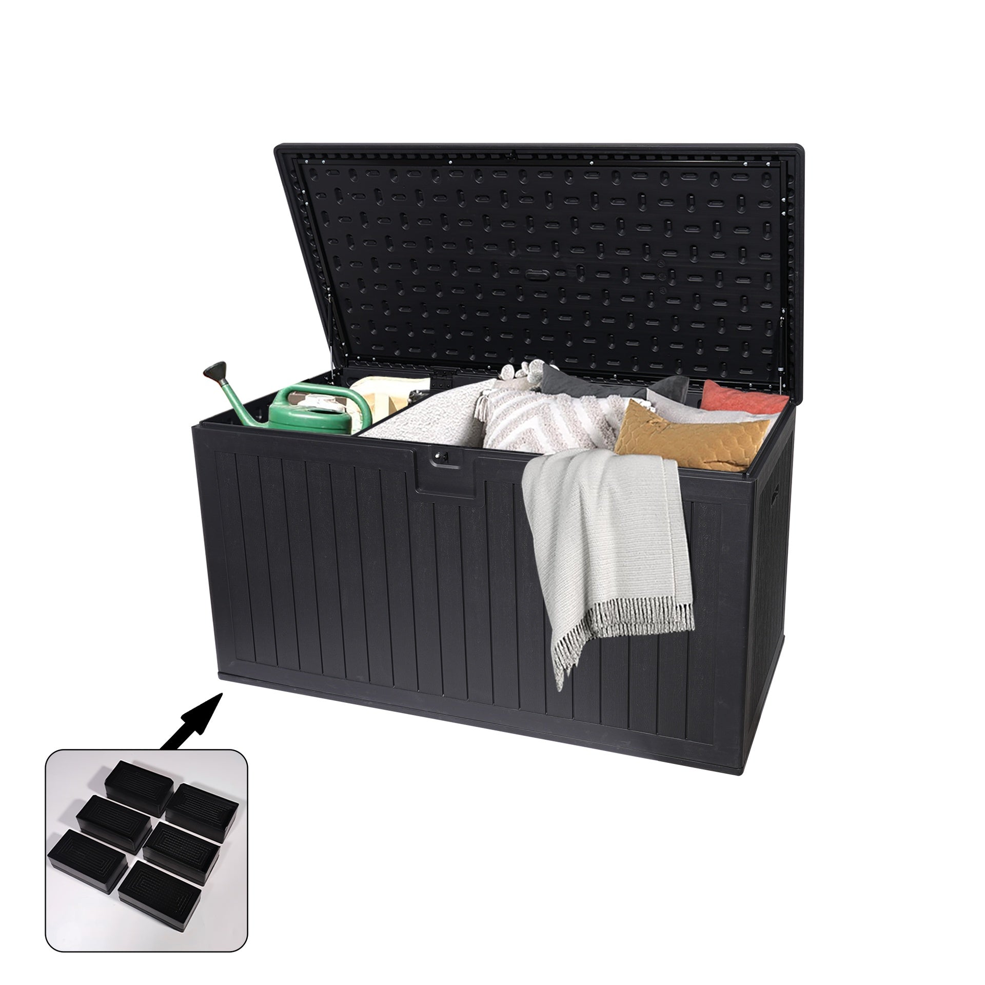 260 Gallon Resin Outdoor Deck Box Waterproof, Extra Large Patio Storage Box with Lockable Storage Containers for Patio Furniture Cushions, Pool Accessories, Garden Tools