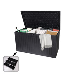 260 Gallon Resin Outdoor Deck Box Waterproof, Extra Large Patio Storage Box with Lockable Storage Containers for Patio Furniture Cushions, Pool Accessories, Garden Tools