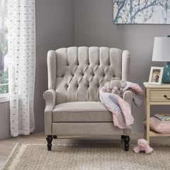 Oversized Tufted Wingback Fabric Push Back Recliner with Nailhead Trim and Button Tufted Diamond Stitch for Living Room, Bedroom