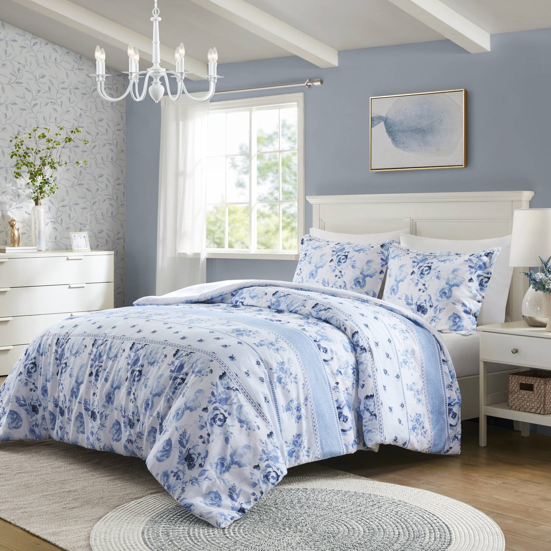 Floral Striped Duvet Cover Set Twin/Twin XL