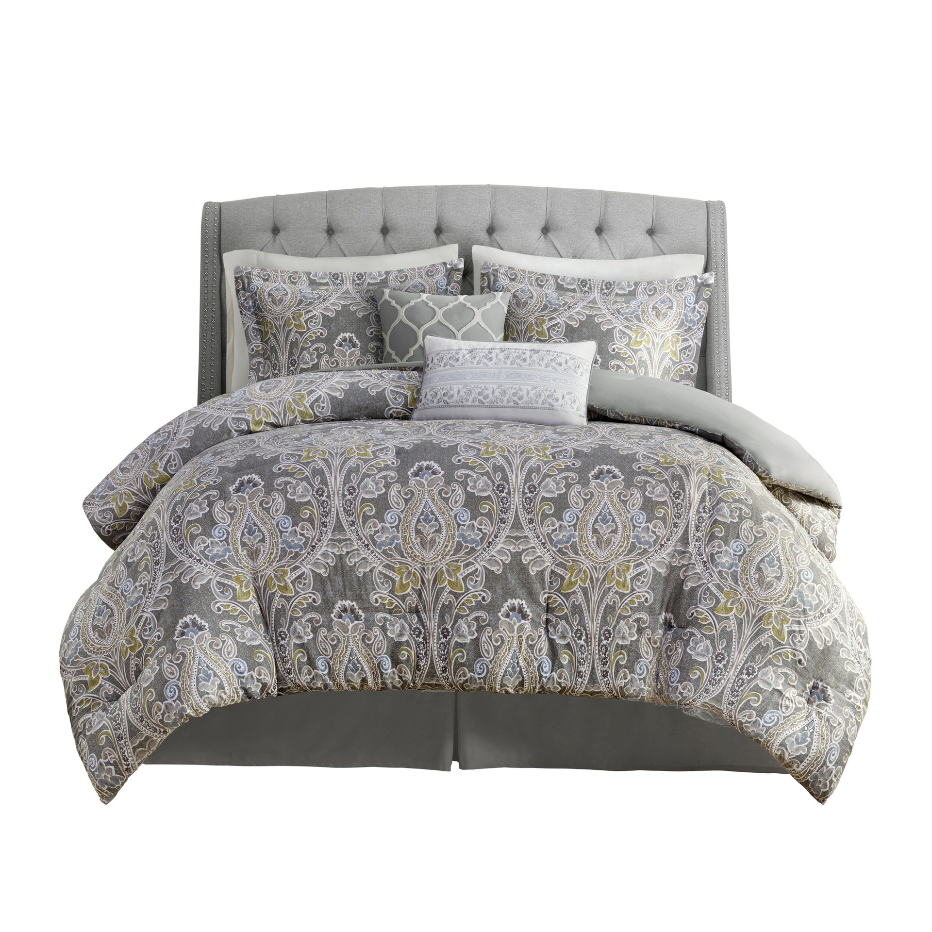 6 Piece Cotton Comforter Set Grey Cal King
