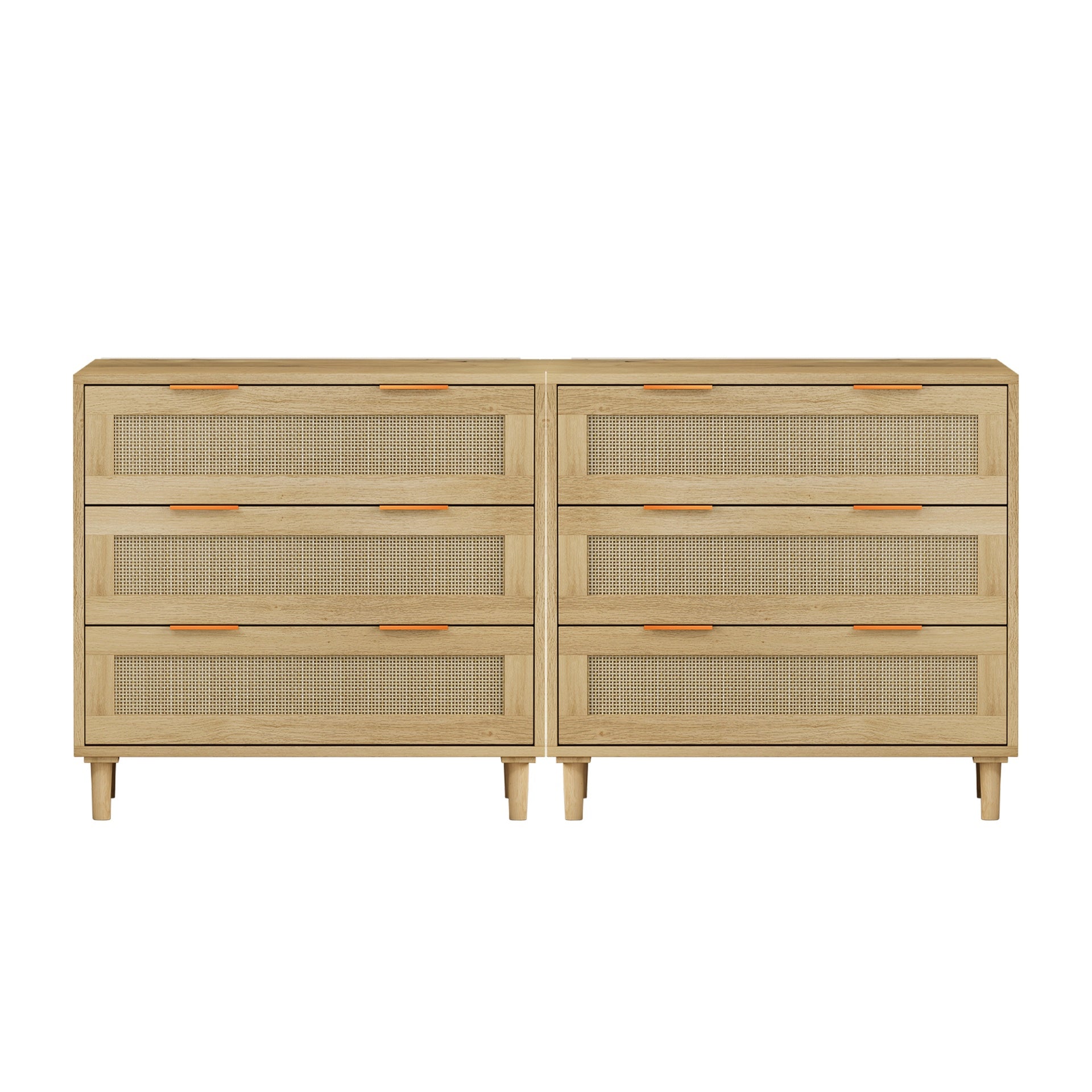 3-Drawers Rattan Storage Cabinet Rattan Drawer (Set of 2),for Bedroom,Living Room,Dining Room,Hallways,Oak