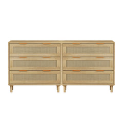3-Drawers Rattan Storage Cabinet Rattan Drawer (Set of 2),for Bedroom,Living Room,Dining Room,Hallways,Oak