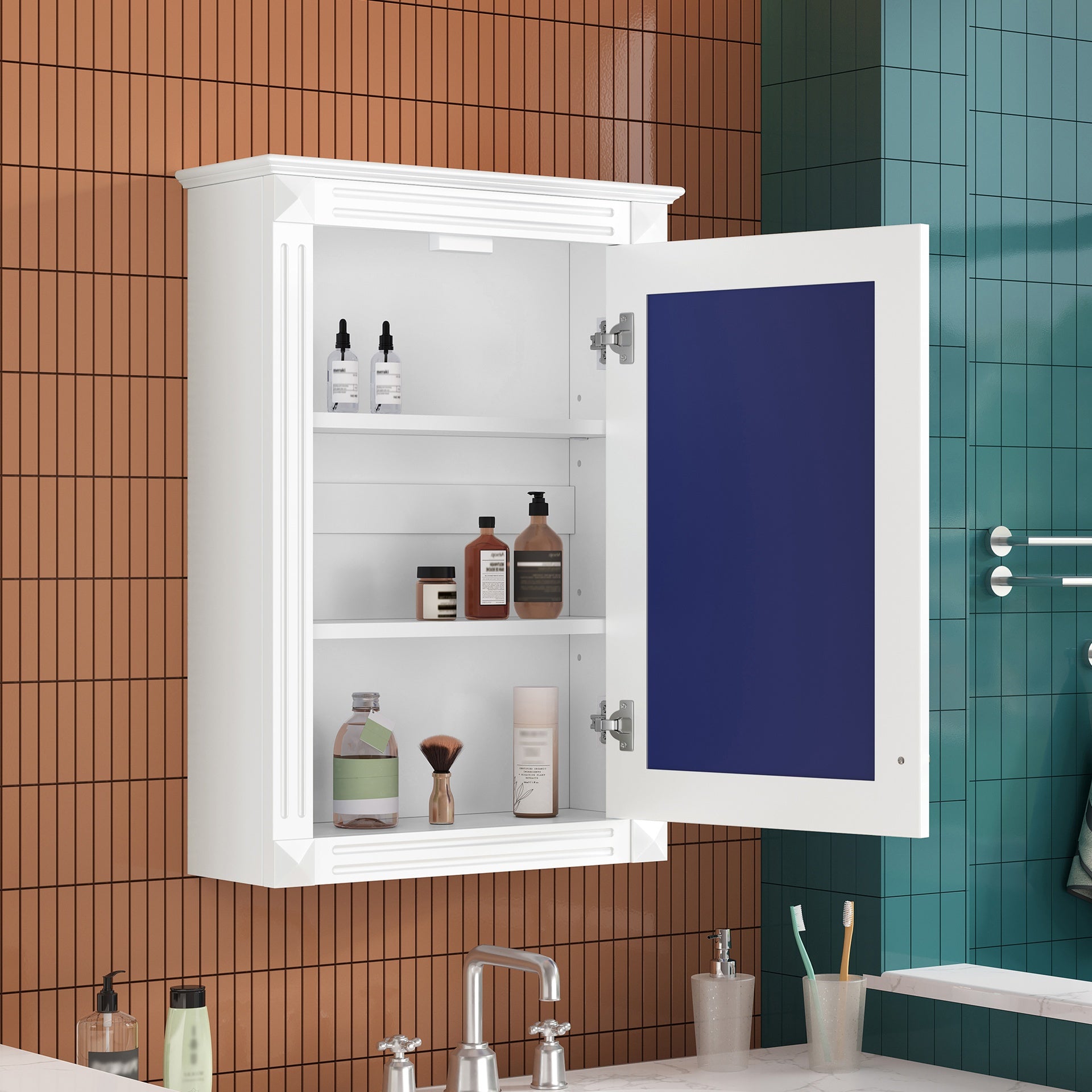 20" Wall Mounted Bathroom Storage Cabinet with Mirror, Medicine Cabinet with Height Adjustable Shelf, Over the Toilet Space Saver Cabinet