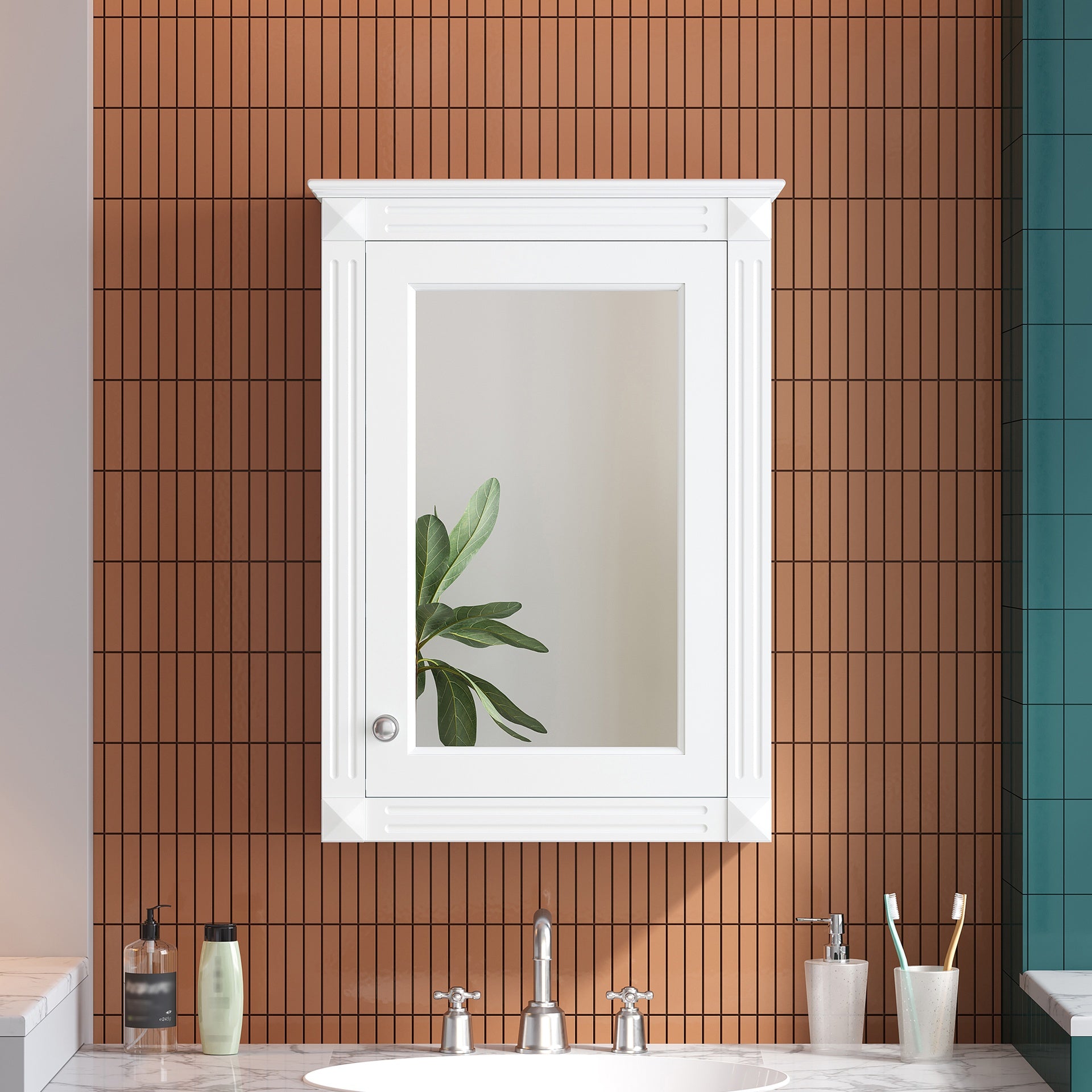 20" Wall Mounted Bathroom Storage Cabinet with Mirror, Medicine Cabinet with Height Adjustable Shelf, Over the Toilet Space Saver Cabinet