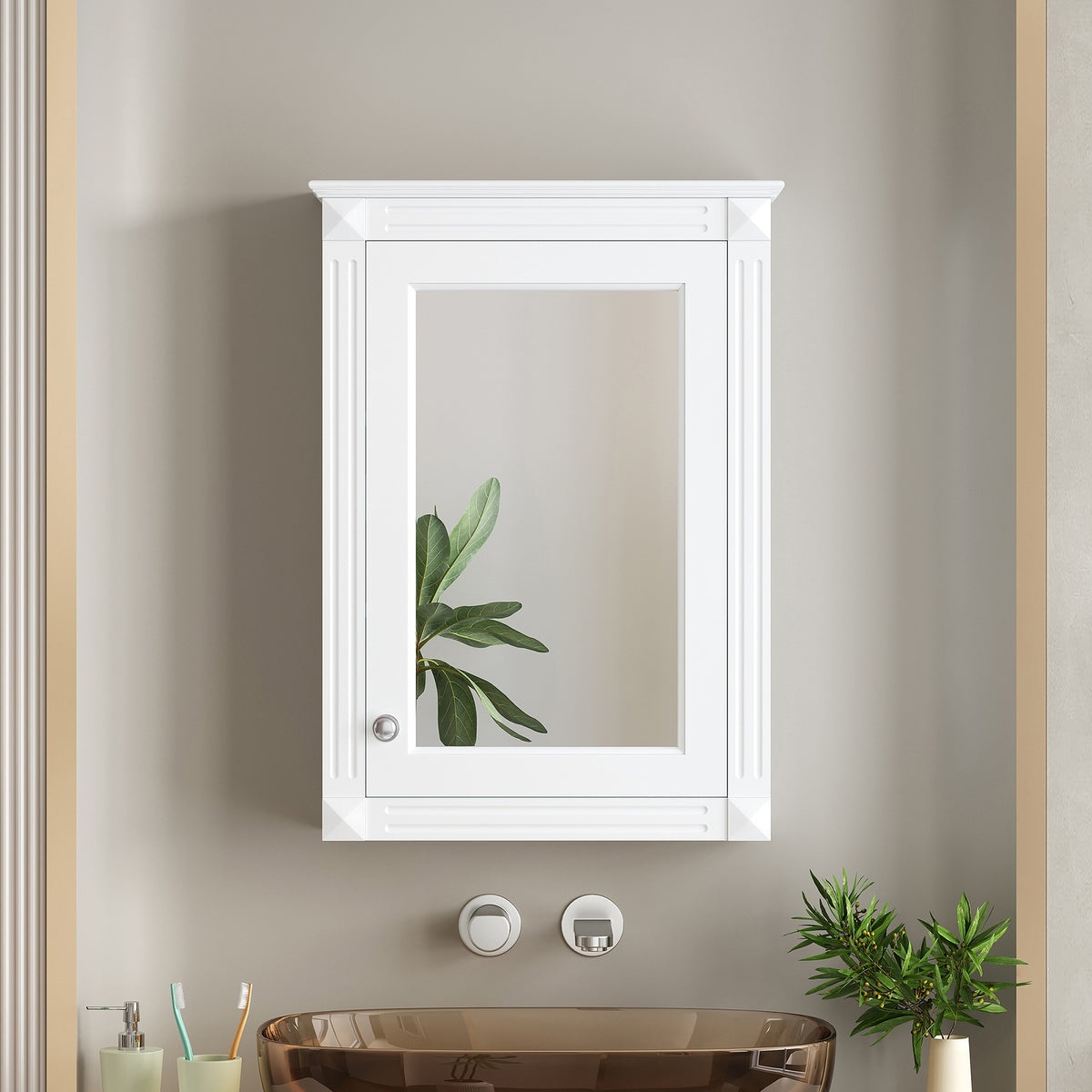 20" Wall Mounted Bathroom Storage Cabinet with Mirror, Medicine Cabinet with Height Adjustable Shelf, Over the Toilet Space Saver Cabinet