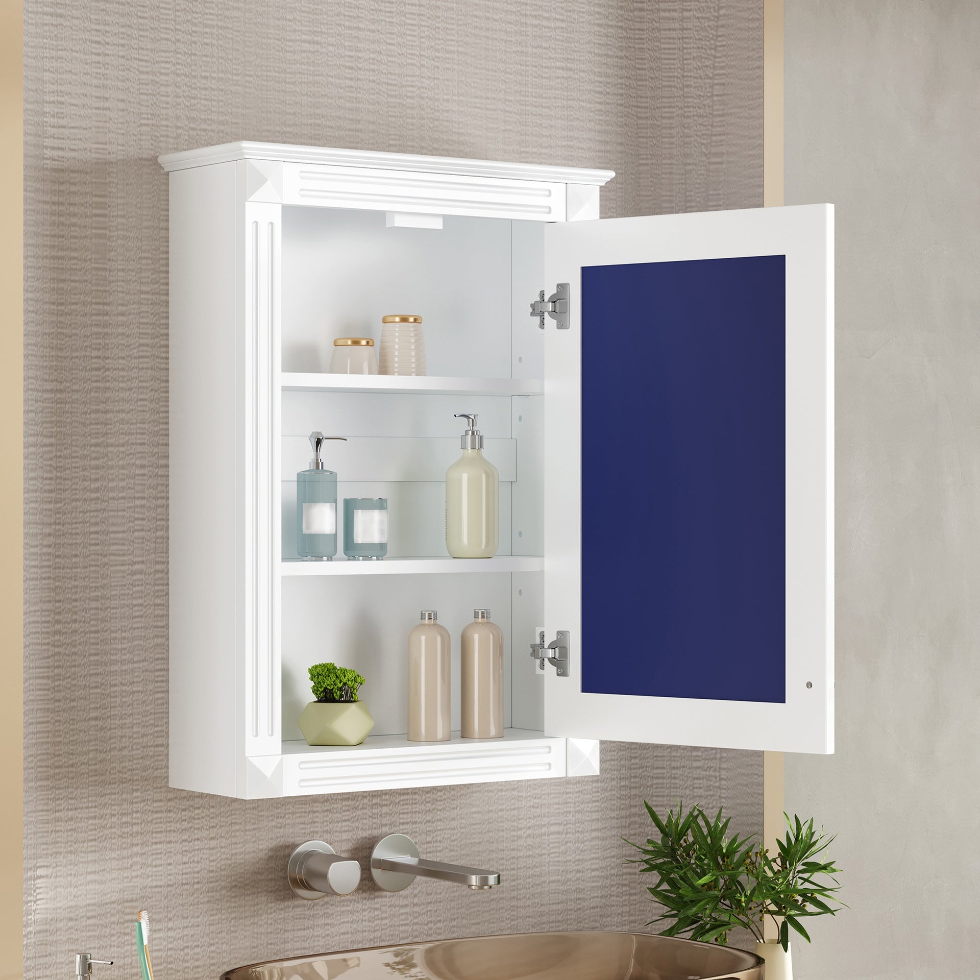 20" Wall Mounted Bathroom Storage Cabinet with Mirror, Medicine Cabinet with Height Adjustable Shelf, Over the Toilet Space Saver Cabinet