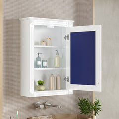 20" Wall Mounted Bathroom Storage Cabinet with Mirror, Medicine Cabinet with Height Adjustable Shelf, Over the Toilet Space Saver Cabinet