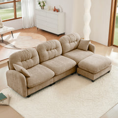 Modular Sectional L Shaped Couch With Ottoman, Premium Chenille Fabric,Tufted Cushion Backrest Design,Ergonomic Design  Easy Install,Fits Bedrooms, Living Rooms Reading Nooks,Camel