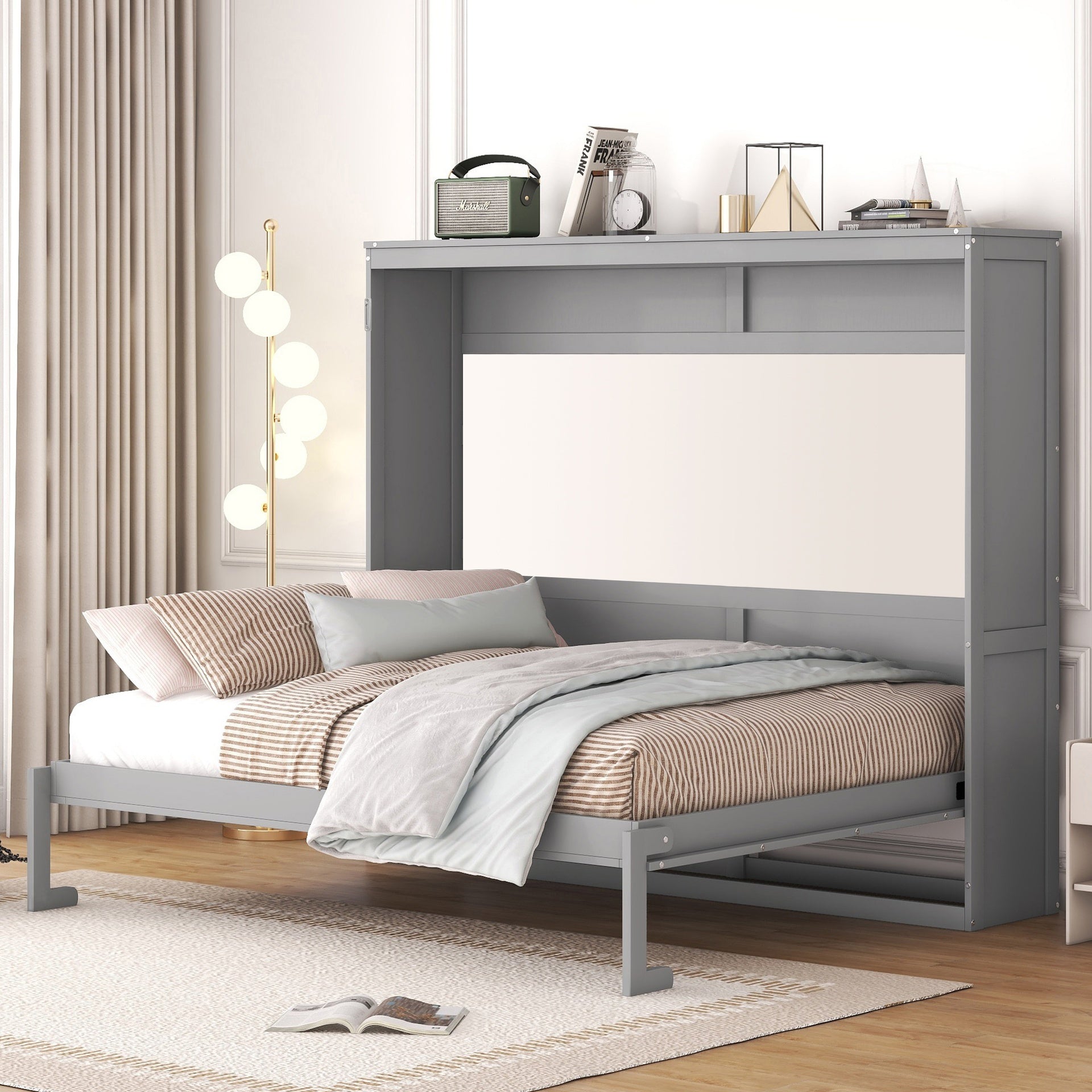 Queen Size Murphy Bed Wall Bed,Gray
