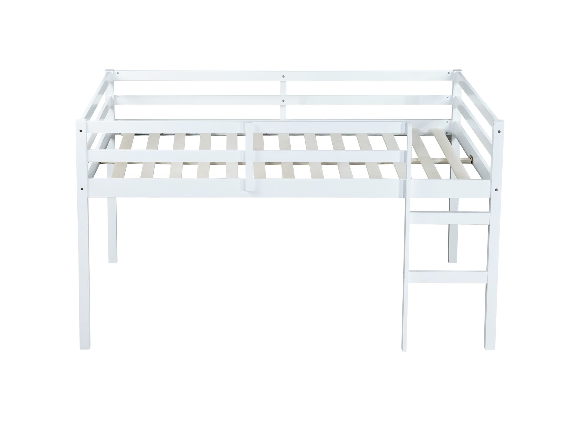 Full Rubber Wood Loft Bed with Ladder,White