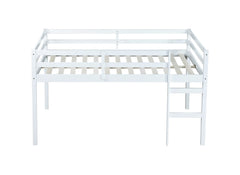 Full Rubber Wood Loft Bed with Ladder,White