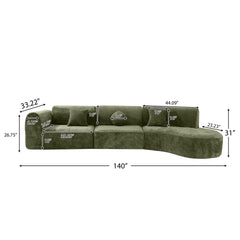 140" Modern Curved Sectional Sofa with High-Density Fully Compressed Sponge and Chaise Lounge, 3-Piece Set, Fully Assembled Right Hand Facing, Perfect for Living Room, Lounge
