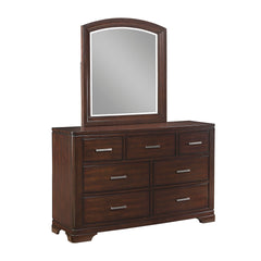 Modern Cherry Finish Dresser Mirror Set Curve Design with 7x Drawers Smooth Glides Transitional Bedroom Furniture 1pc