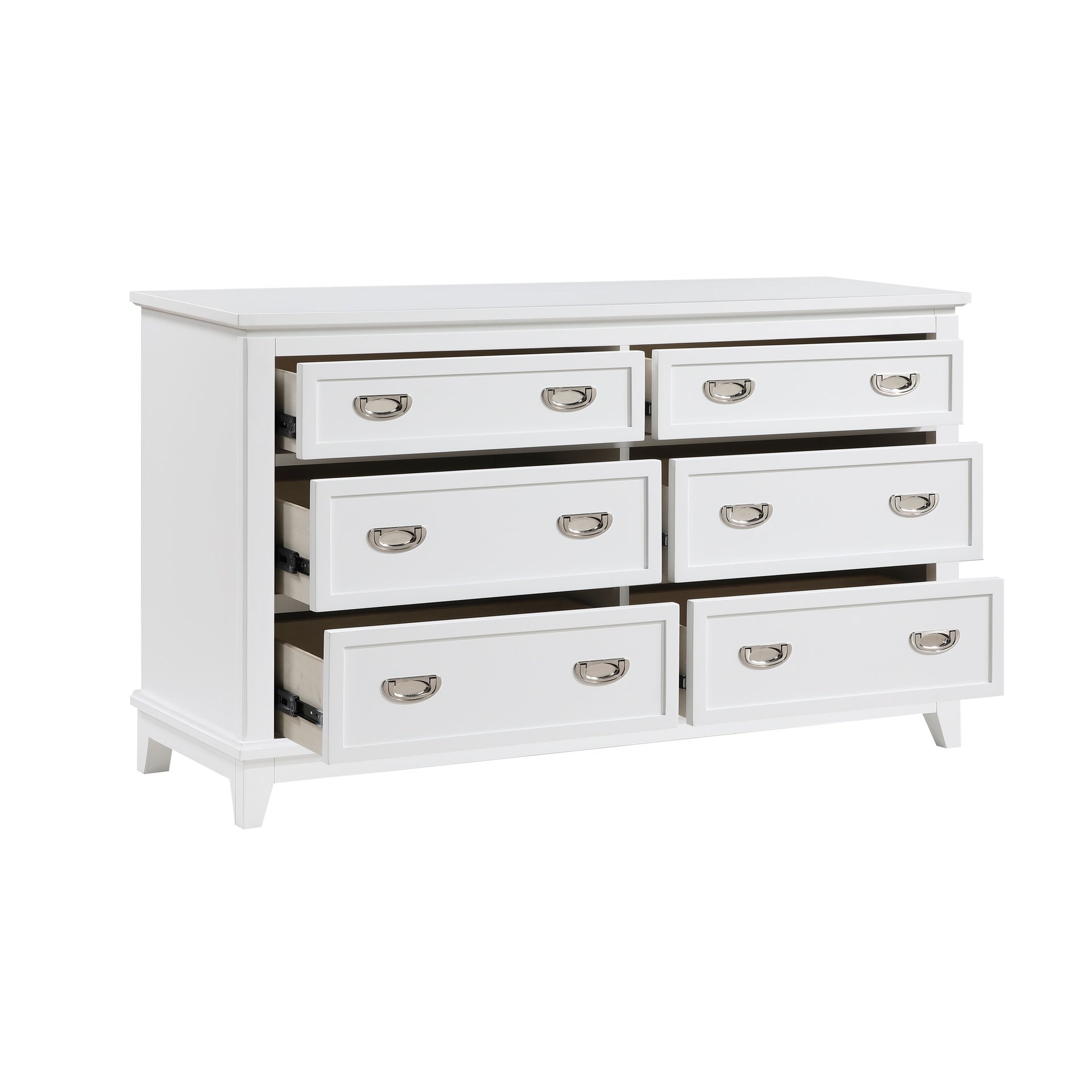 White Finish Dresser with 6 Drawers Wooden Modern Bedroom Furniture 1pc