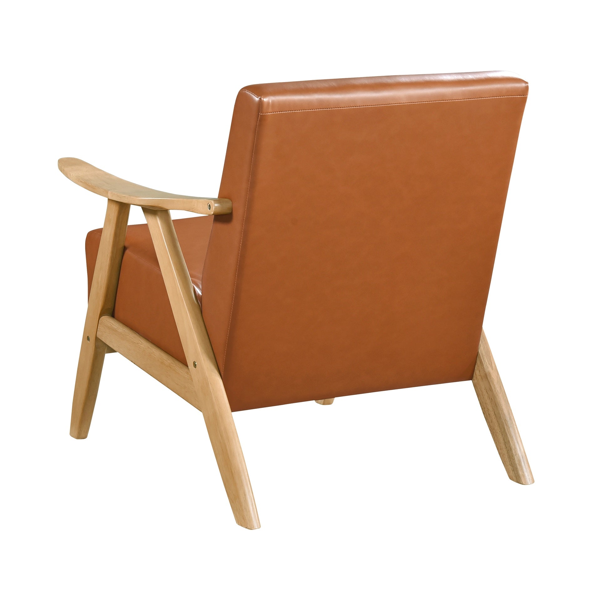 Modern Home Furniture Matt Brown Faux Leather Upholstered 1pc Accent Chair Cushion Back and Seat Natural Finish Solid Rubberwood