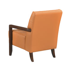 Modern Style Accent Chair Orange Leather Upholstered Tufted Detail Walnut Finish Wood Furniture 1pc