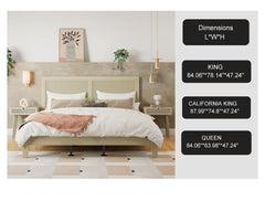 Solid Wood Platform Queen Bed With Rattan