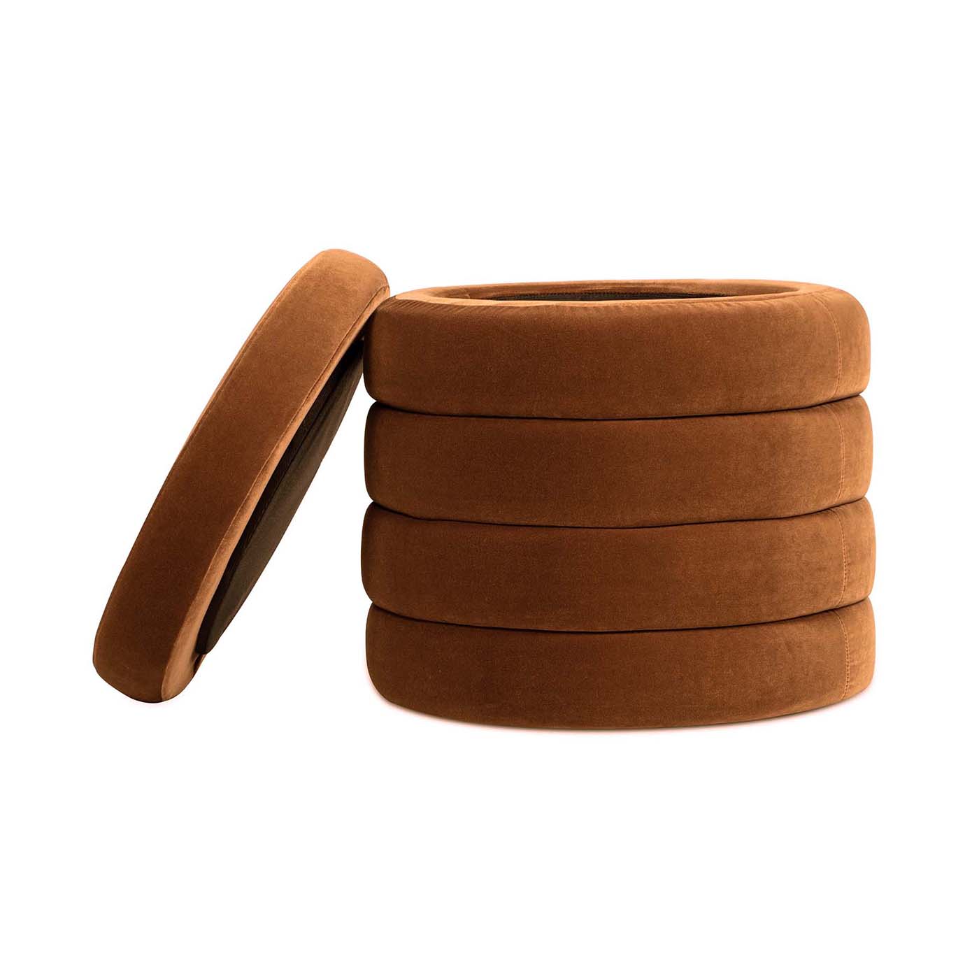Fuji 19" Oversized Round Storage Ottoman, Burnt Orange   Performance Velvet