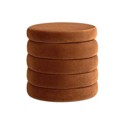 Fuji 19" Oversized Round Storage Ottoman, Burnt Orange   Performance Velvet