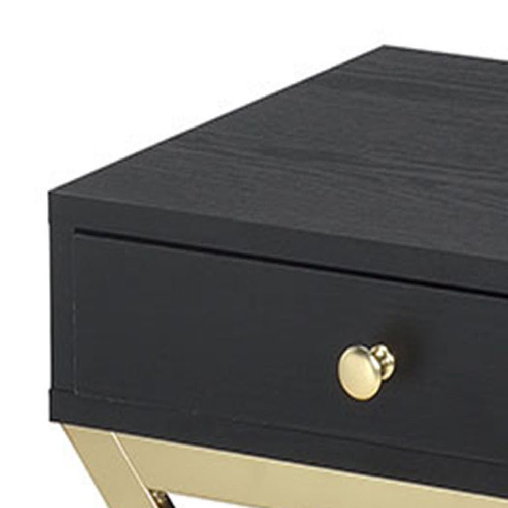 Black and Brass 1-Drawer Rectangular Accent Table