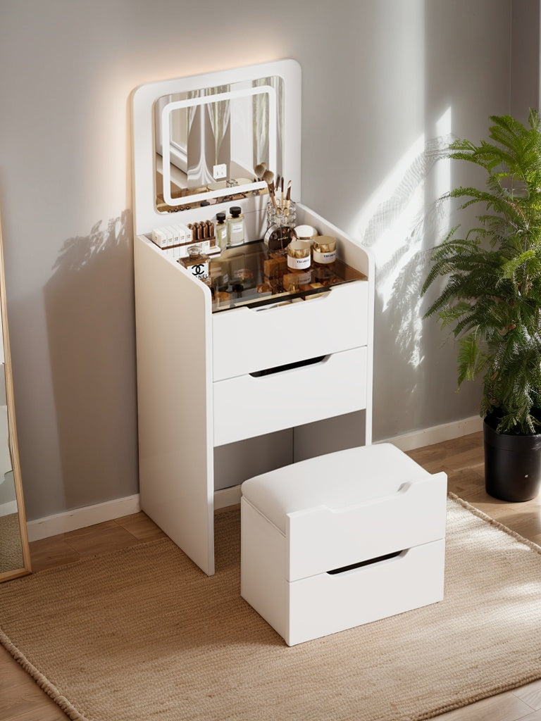 3 in 1 Vanity Desk with Plip Top Mirror, Small Make Up Vanity Set with Visible Glass Desktop, Compact Makeup Vanity with 3 Drawers, Dressing Table for Bedroom ( WHITE COLOR )