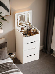 3 in 1 Vanity Desk with Plip Top Mirror, Small Make Up Vanity Set with Visible Glass Desktop, Compact Makeup Vanity with 3 Drawers, Dressing Table for Bedroom ( WHITE COLOR )