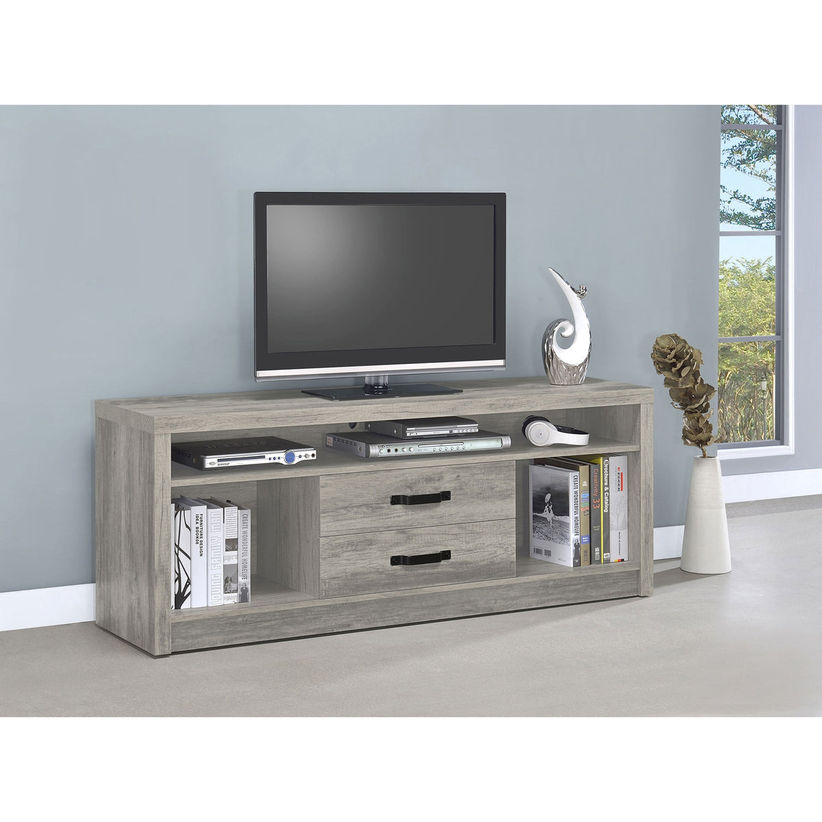 Bergeron Grey Driftwood 2-Drawer Engineered Wood TV Stand
