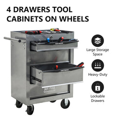 Rolling Metal Tool Chest with 4 Drawers, 20" 4-Drawer Tool Chest Cabinet with Ball Bearing Drawer Slides, Steel Tool Storage Box Organizer -SILVER