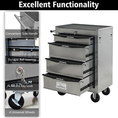 Rolling Metal Tool Chest with 4 Drawers, 20" 4-Drawer Tool Chest Cabinet with Ball Bearing Drawer Slides, Steel Tool Storage Box Organizer -SILVER
