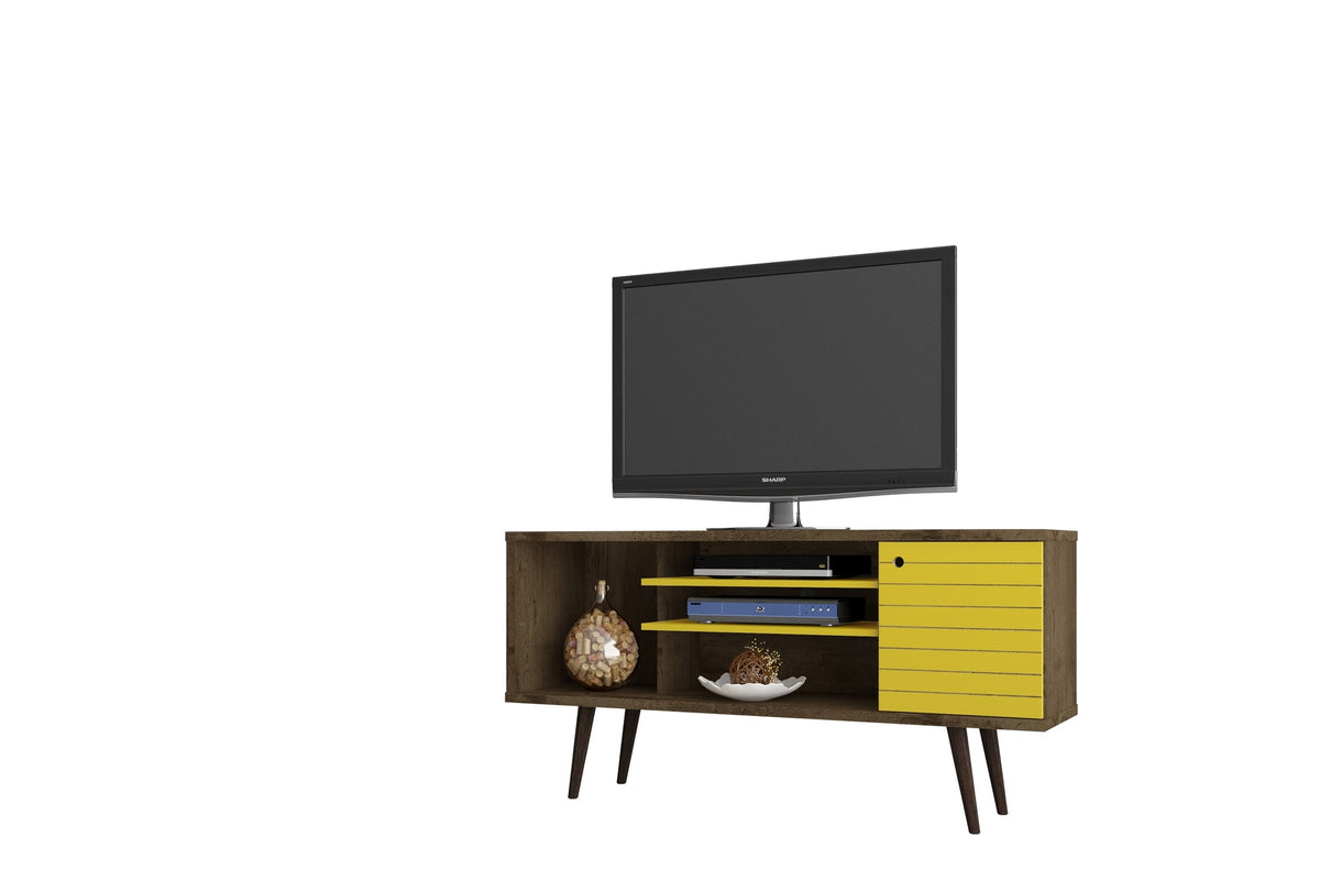 TV Stand in Rustic Brown and Yellow