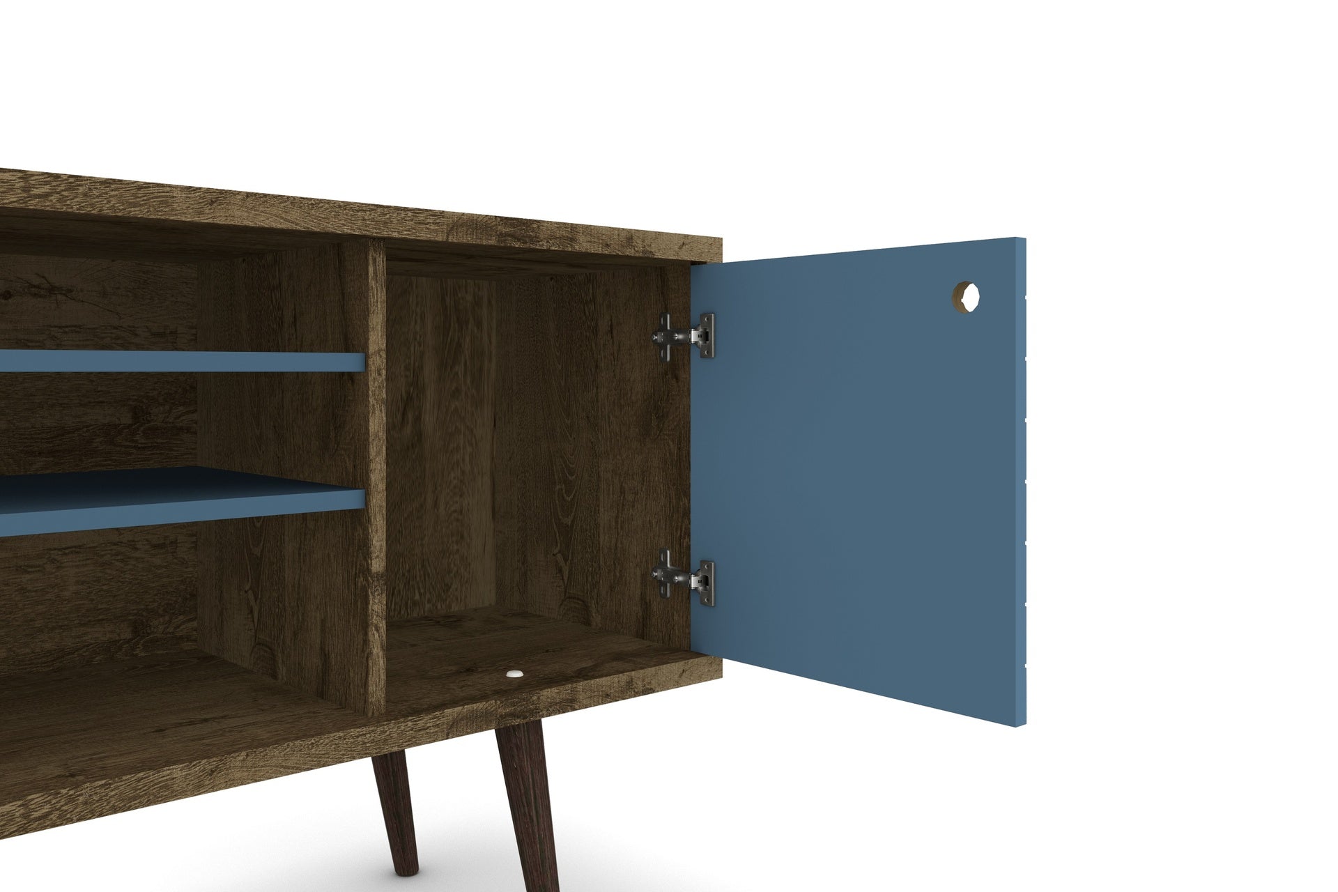 TV Stand in Rustic Brown and Blue Slate